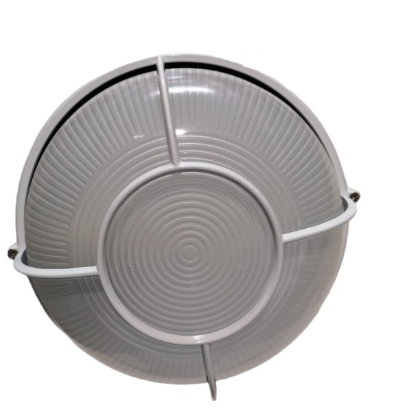 T542 round white E27 ceiling light, satin glass with grille, ceiling/wall
